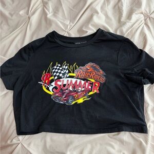 SHEIN Black Crop Top with Racing Graphic